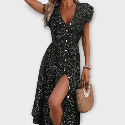 Stylish Polka-Dot Midi Dress