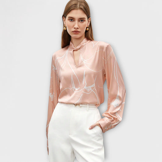 Elegant blouse with line pattern and keyhole detail