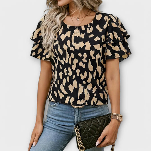 Lela β Stylish Blouse with Leopard Sleeves