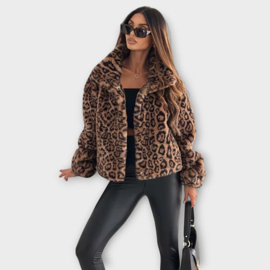 Leocadia β Faux Fur Jacket with Leopard Print