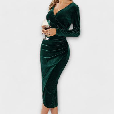 Long Sleeve Bodycon Velvet Midi Dress