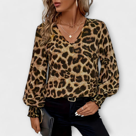 Wild and Stylish Leopard Blouse with V-Neck