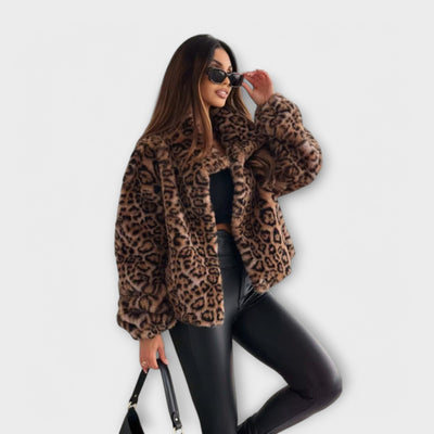 Leocadia β Faux Fur Jacket with Leopard Print
