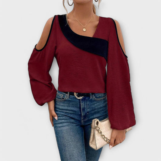 Scarlett β Color Block Blouse, Square Neckline
