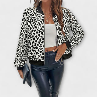 Leopard Patterned Jacket with Zipper
