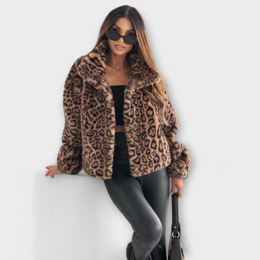 Leocadia β Faux Fur Jacket with Leopard Print