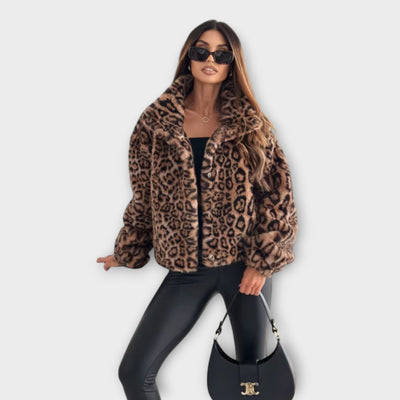 Leocadia β Faux Fur Jacket with Leopard Print