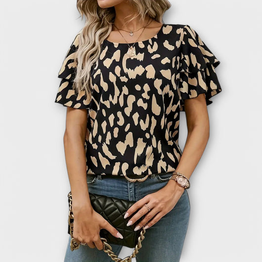 Lela β Stylish Blouse with Leopard Sleeves