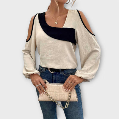 Scarlett β Color Block Blouse, Square Neckline