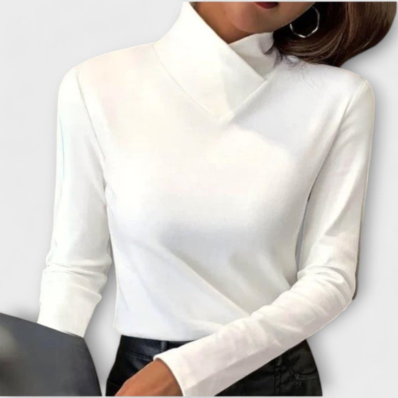 Stylish blouse with high collar and V-neck