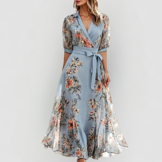ELSIE | FLORAL V-NECK MIDI DRESS