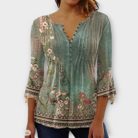 Juliane - V-neck Blouse with Sleeves