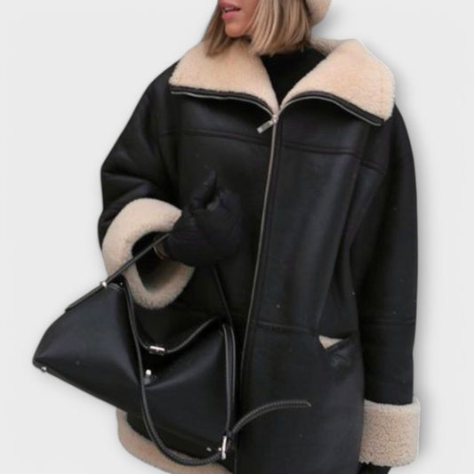 Vikka – Leather Jacket with Teddy Lining for Ultimate Comfort