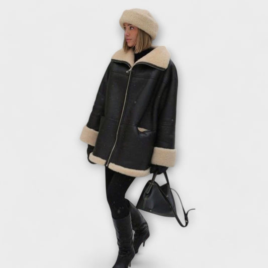 Vikka – Leather Jacket with Teddy Lining for Ultimate Comfort