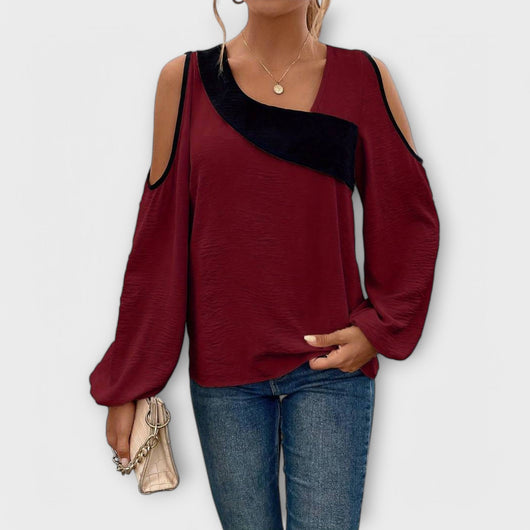 Scarlett β Color Block Blouse, Square Neckline