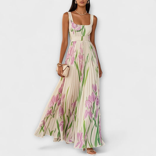 Folded Floral Chiffon Maxi Dress