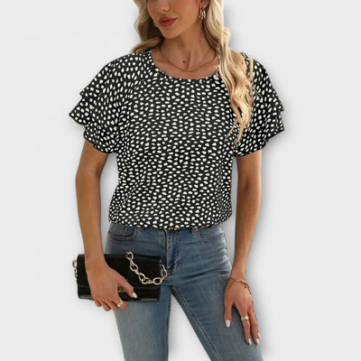 Samantha β Blouse with Ruffle Details and Round Neck