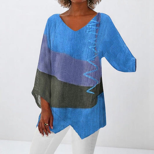 Helene- Stylish V-Neck Color Block Top