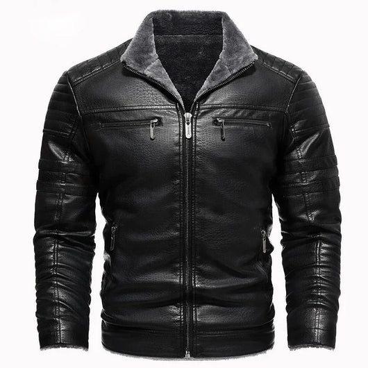 Retro Fleece Lined Leather Jacket