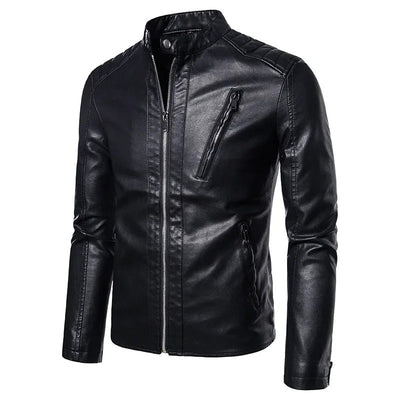 Elegant Stand Collar Leather Jacket
