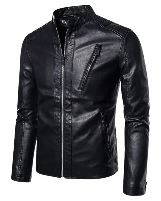 Elegant Stand Collar Leather Jacket