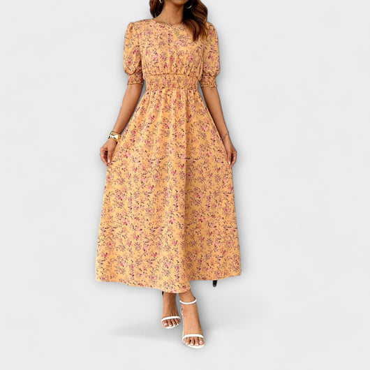 Amelia – Dress with Round Neckline and Floral Pattern