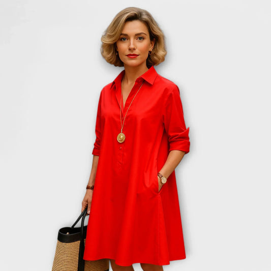 Modern Shirt Dress with Collar & Three-Quarter Sleeves