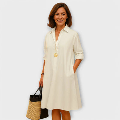 Modern Shirt Dress with Collar & Three-Quarter Sleeves