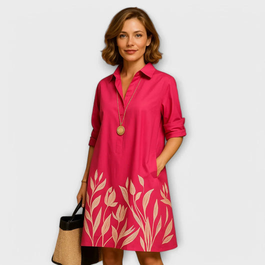 Modern Shirt Dress with Collar & Three-Quarter Sleeves