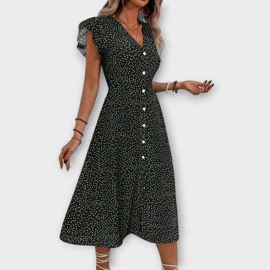 Stylish Polka-Dot Midi Dress
