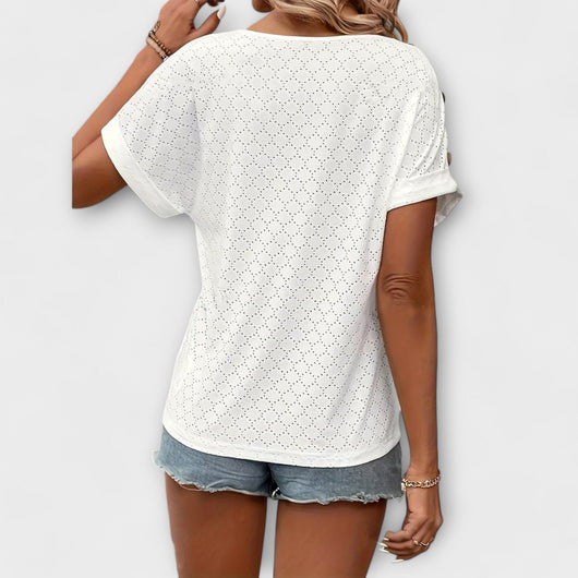 Mia – T-shirt with Button Details and V-Neck