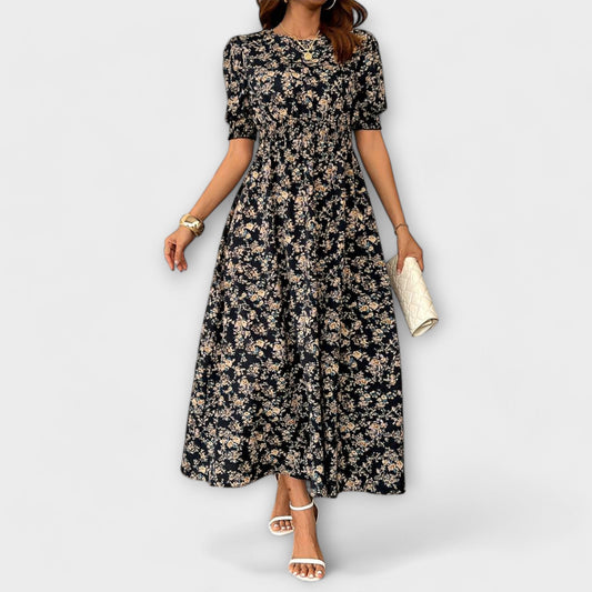 Amelia – Dress with Round Neckline and Floral Pattern