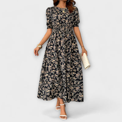 Amelia – Dress with Round Neckline and Floral Pattern