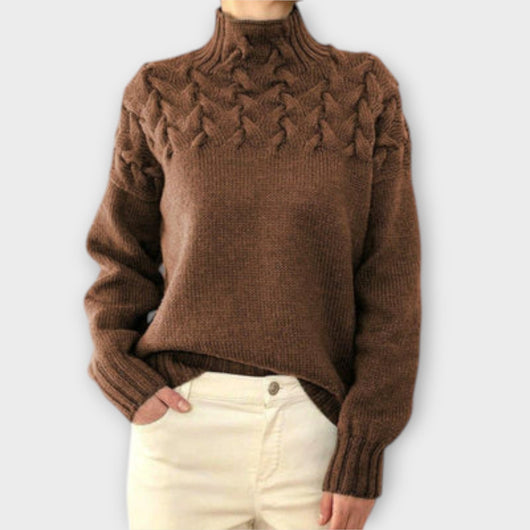 Eva - Women's Sweater with Cable Knit Detail