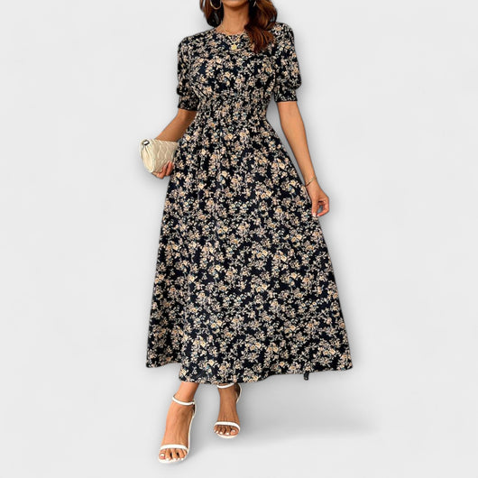 Amelia – Dress with Round Neckline and Floral Pattern