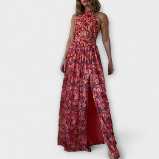 Nortrud - Backless Maxi Dress with Floral Pattern