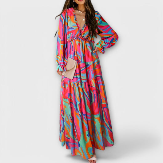 Helen | Long Sleeve V-Neck Maxi Dress