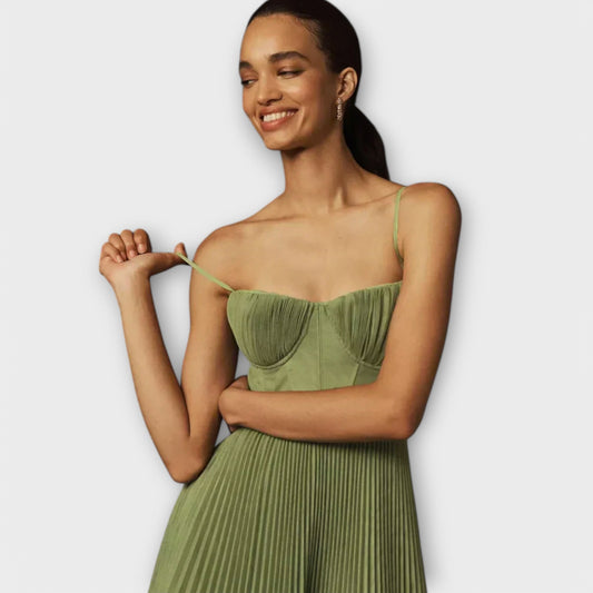 Pleated Midi Dress with Tulle Corset