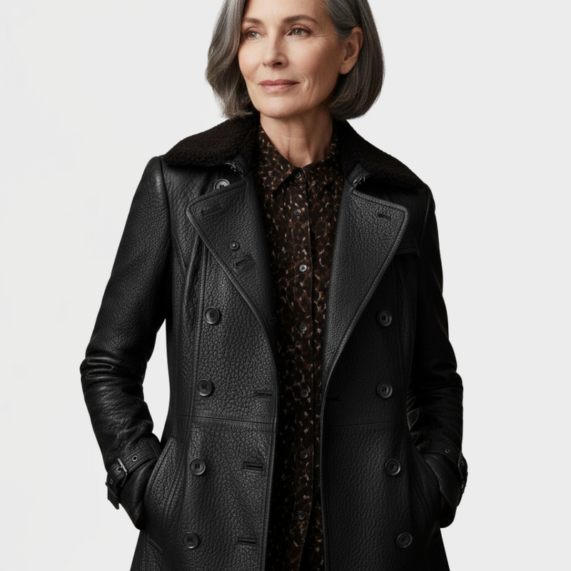 Susan - Elegant 3/4 Leather Coat