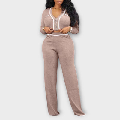 Ava - Ribbed V-Neck 2-Piece Lounge Set
