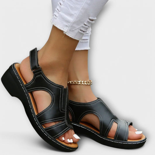 Christina - Orthopaedic Leather Sandals with Comfort Heel