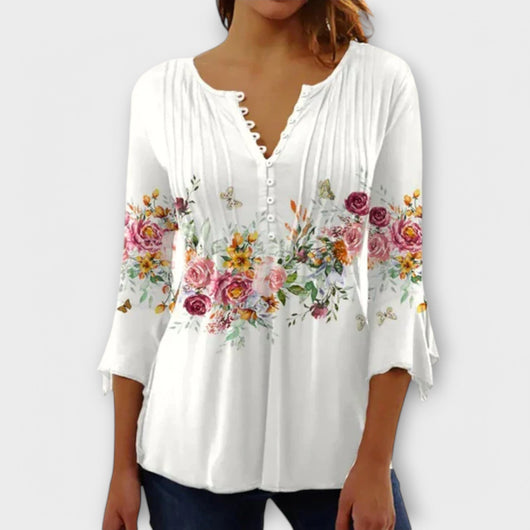 Juliane - V-neck Blouse with Sleeves