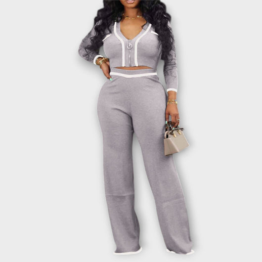 Ava - Ribbed V-Neck 2-Piece Lounge Set