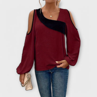 Scarlett – Color Block Blouse, Square Neckline