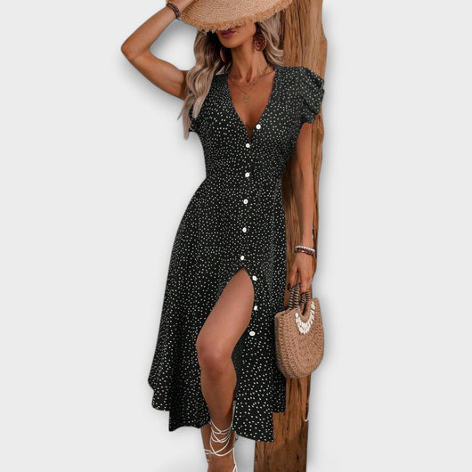 Stylish Polka-Dot Midi Dress