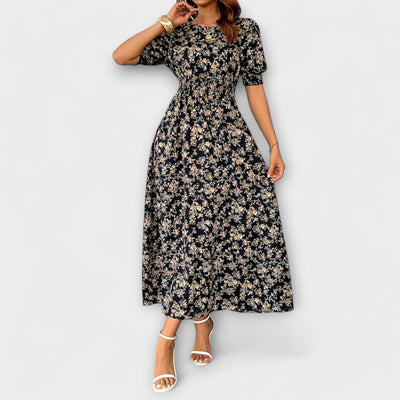Amelia – Dress with Round Neckline and Floral Pattern