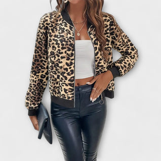 Leopard Patterned Jacket with Zipper