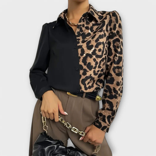 Lena - Leopard Print Blouse with Button Closure