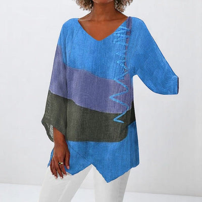 Helene- Stylish V-Neck Color Block Top