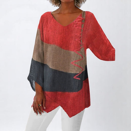 Helene- Stylish V-Neck Color Block Top